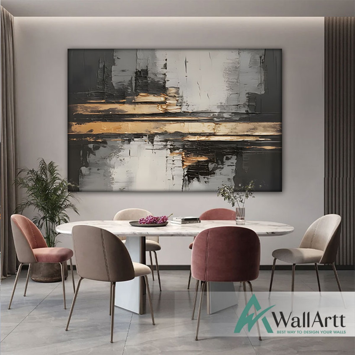 Abstract Gold Skyline 3d Heavy Textured Partial Oil Painting - Wall Art